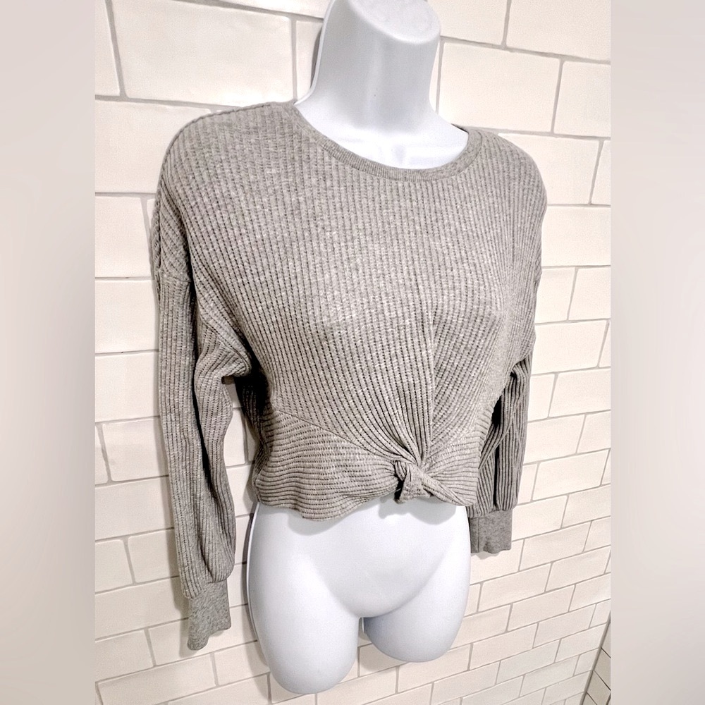 Gray Knotted Cropped Sweater